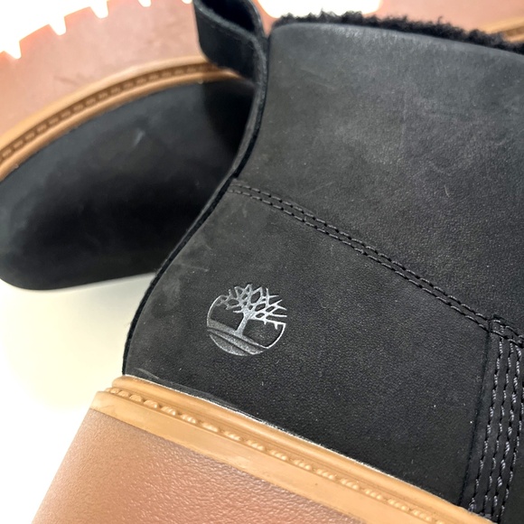 NWOB Timberland Stone Street Mid Faux Fur Black Nubuck Ankle Boots Size 10 - Picture 3 of 10